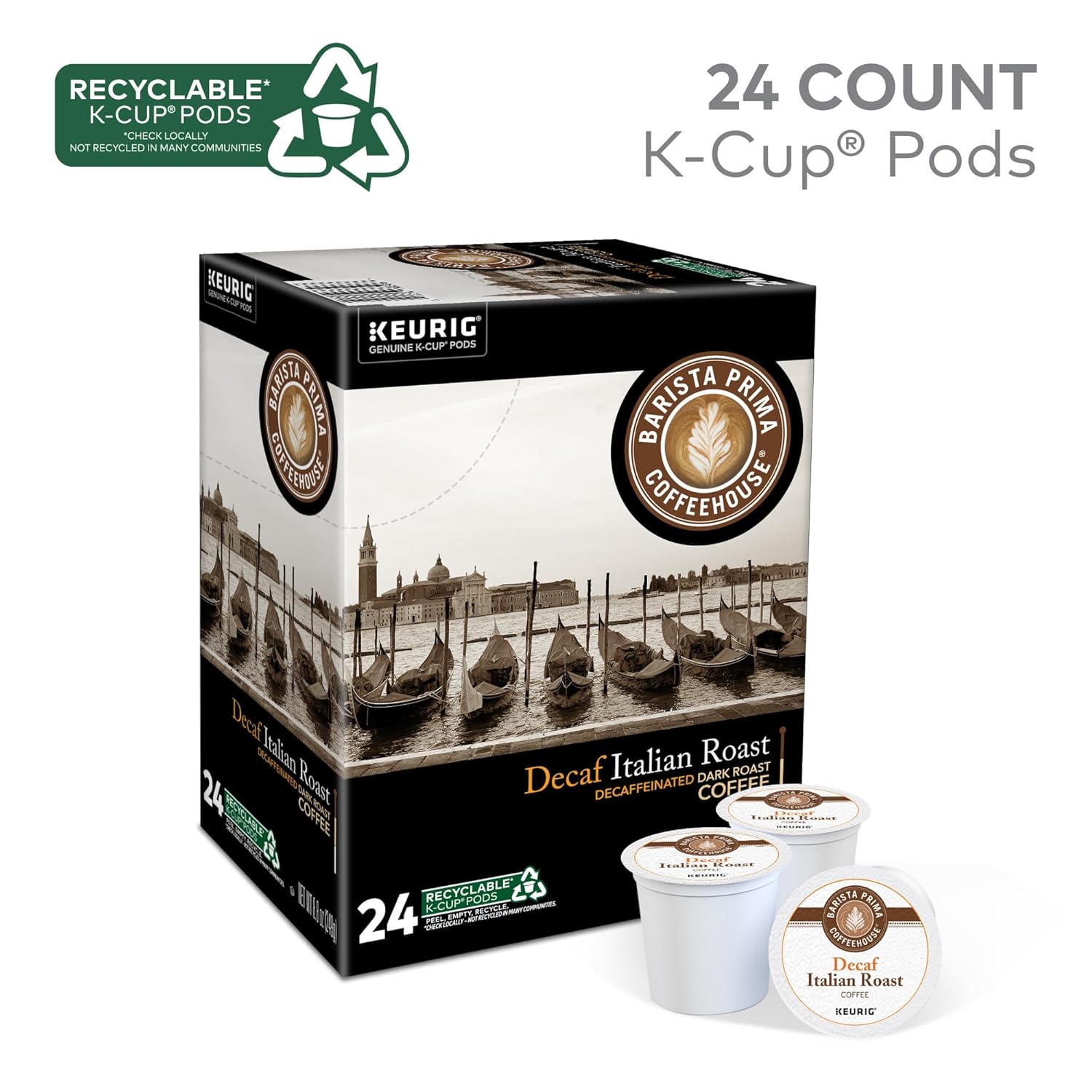 Barista Prima Coffeehouse, Italian Roast Decaf Keurig Single Serve K-Cup Pods, 96 count