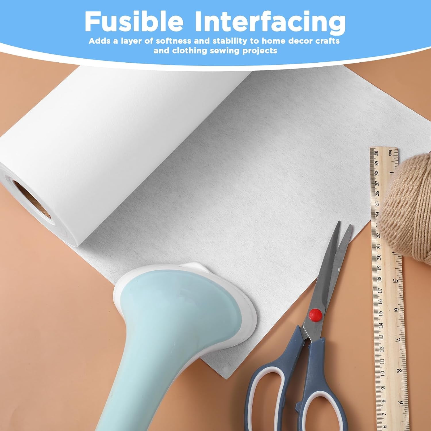 Heavy Weight White Non-Woven Fusible Interfacing, Iron On Single-Sided 11.8 Inch x 30.6 Yard for Sewing, Quilting, Crafts, Clothing and Home Decor