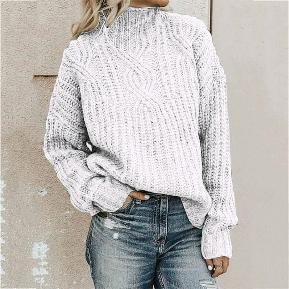 Frostluinai Chunky Cable Knit Sweaters for Women Turtleneck Long Sleeve Pullover Solid Sweater Jumper Tops Winter Warm Casual Loose Knitwer Shirts