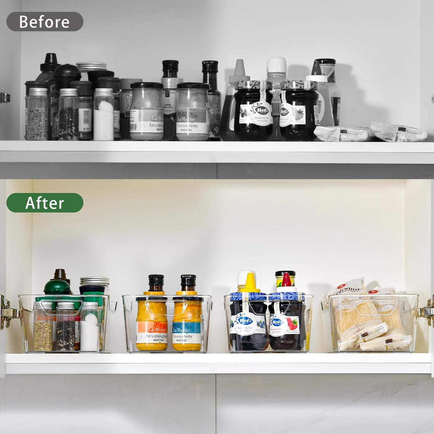 6 Pack Clear Plastic Storage Bins, Pantry Organizers and Storage, Clear Pantry Organizer Bins, Plastic Containers with Handle for Kitchen,Freezer,Cabinet,Closet,Bathroom Under Sink Storage