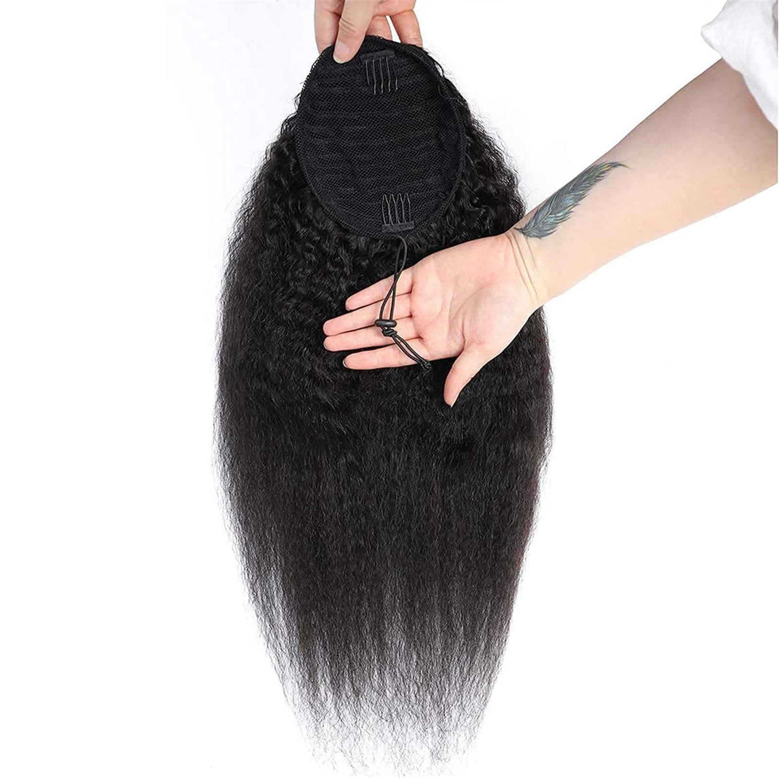 Straight Ponytail Brazilian Remy Human Hair Extension Wrap Around Drawstring In Ponytail for Women