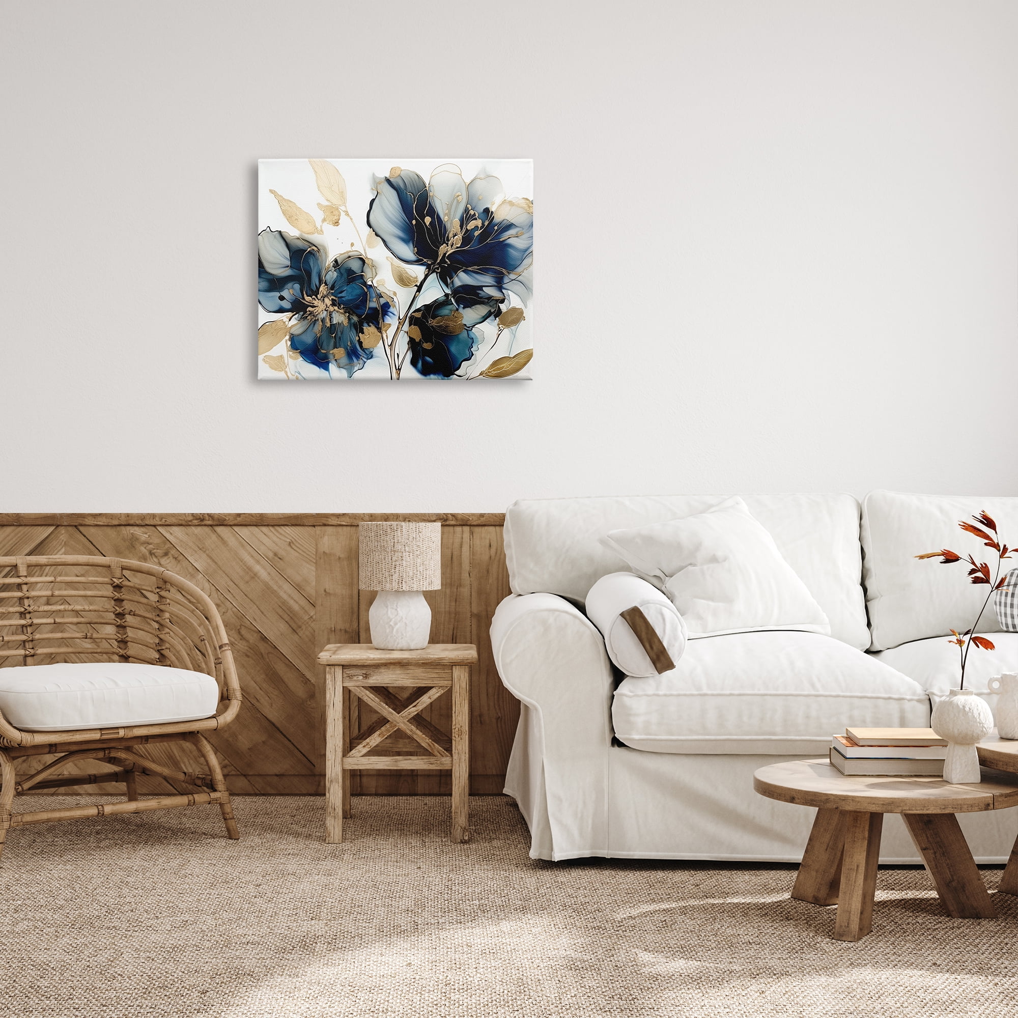 Stupell Industries Blue Modern Flowers Botanical & Floral Painting Gallery Wrapped Canvas Print Wall Art, 30 x 24