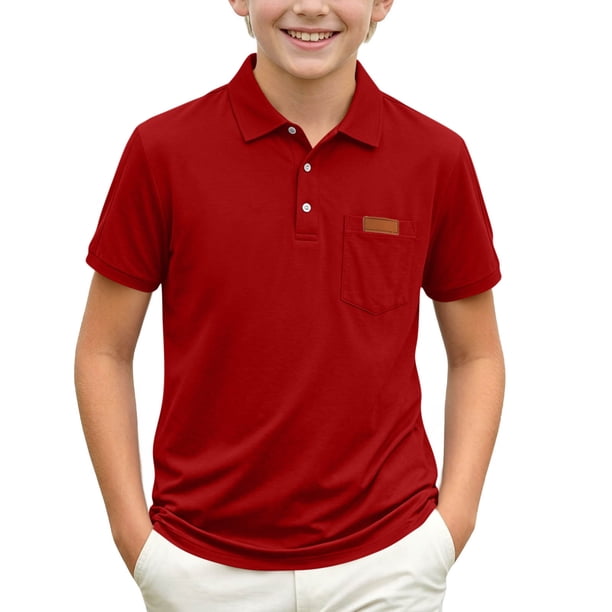 Odeerbi Camisas de Golf de Color Sólido Botón de Solapa Camisas de Tenis de Manga Corta Uniforme Escolar Con Bolsillo