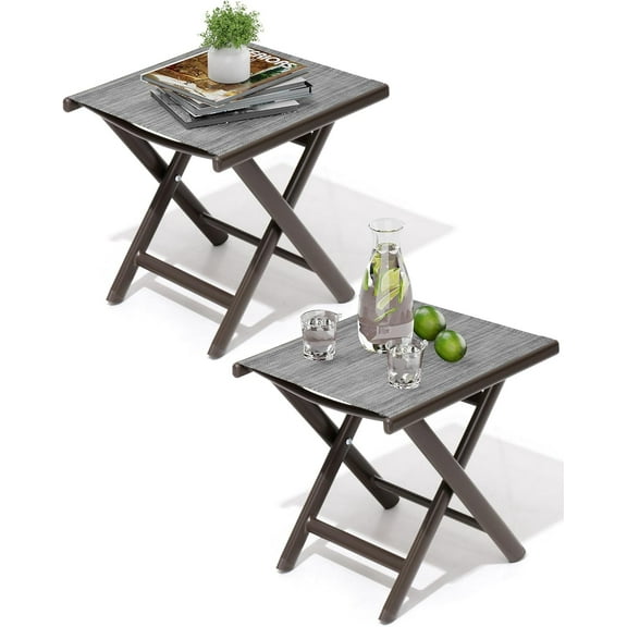 Crestlive Products Outdoor Side Table Set of 2, Aluminum Outdoor End Table, Outdoor Folding Side Table with Textilene, Small Patio Coffee Table for Patio, Garden, Porch (2PCS Dark Gray)