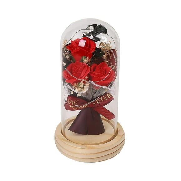 Wgmhea Spring Decorations for Home Handmade Rose in Glass Dome, Light-Up Red Silk Rose for Birthday Or Home Decor, Preserved Rose Gift for Women Vase Decor Deals