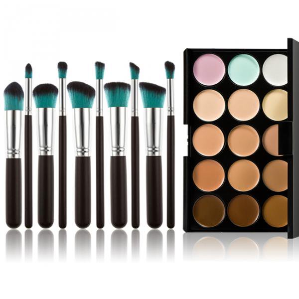 Cepillo De Maquillaje 15-colores De Corrector + 10pcs Ceja Poder Para Mujer shamjiam Pincel de maquillaje