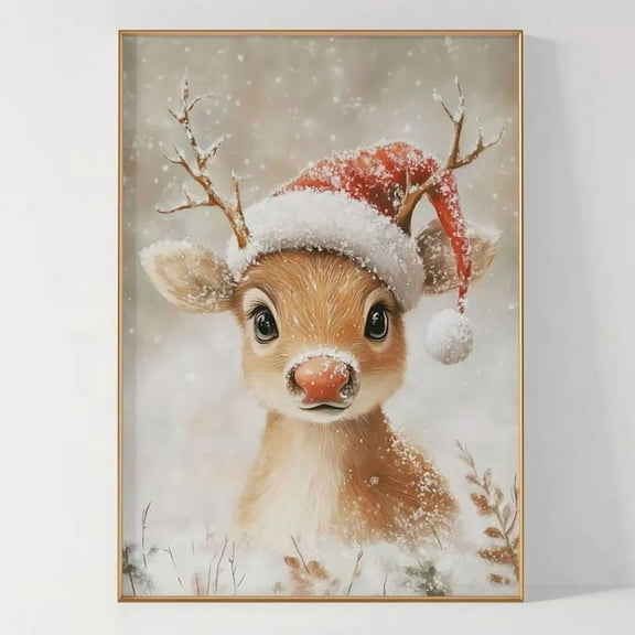 Reindeer Oil Painting Art Print, Christmas Holiday Decor Poster, One Sheet Wall Size 24''x36''