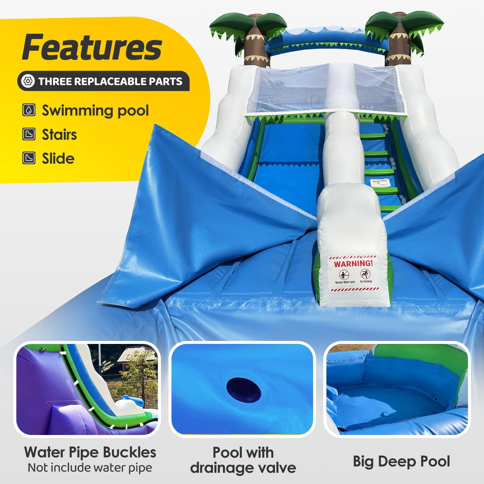 23x13x9Ft Inflatable Water Slide with Detachable Slide Climbing Ladder and Pool, Giant Wet Dry Use Commercial Grade PVC Inflatable for Birthday Party Rental Gift(with 950W Blower)