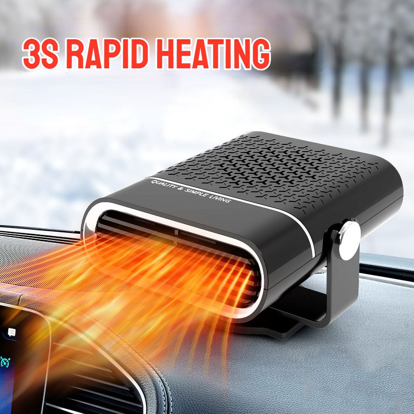 24V White-Portable Auto Heater, Defroster, Anti-Fog, 360 Degree Heavy Duty ABS Heating Fan, Car Accessories, Trucks, 1000W