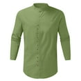thumbnail image 4 of Shirts For Men Long Sleeve Retro Beach Holiday Button Down Solid Color Blouses Casual Loose Summer Tops Green L, 4 of 4