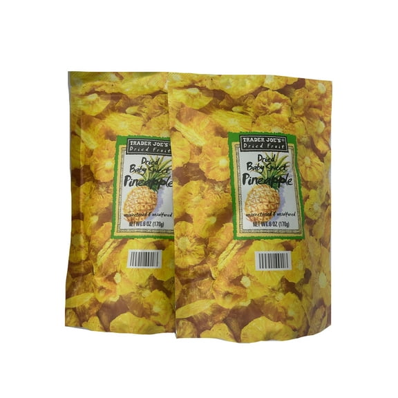 2-Pack Trader Joe's Dried Baby Sweet Pineapple – Naturally Sweet & Chewy Tropical Snack, 6 oz Bags
