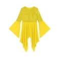 thumbnail image 5 of YiZYiF Womens Sequins Chiffon Praise Dance Tunic Overlays Tops Flare Sleeve Worship Dancewear Yellow XL, 5 of 7