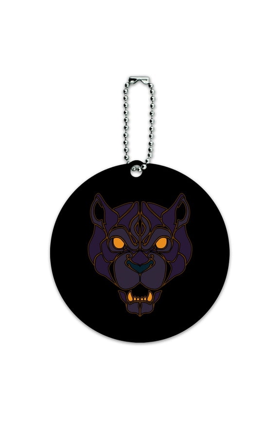 Black Panther Leopard Jaguar Face Tribal Round Luggage ID Tag Card Suitcase Carry-On