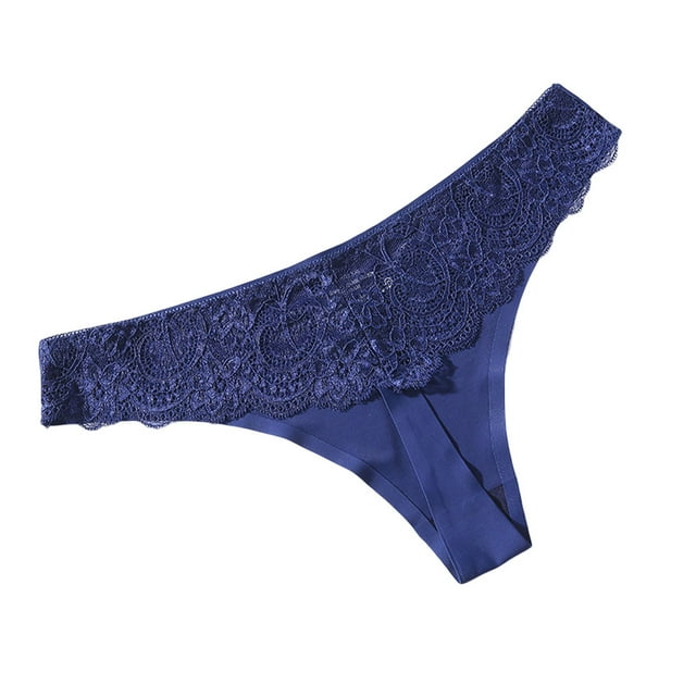 Qarigey Bragas de tiro bajo Tanga Ropa interior de mujer Tanga Diseño de encaje Lavable Sexy Atractivo Elasticidad Señora Ropa de dormir Ropa interior Azul oscuro METRO Qarigey AP019044-13