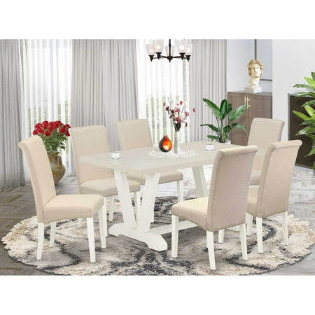 East West Furniture V697EN120-9 – 9-Piece Kitchen Table Set – 8 Parson Chairs and a Rectangular Kitchen Table Hardwood Structure