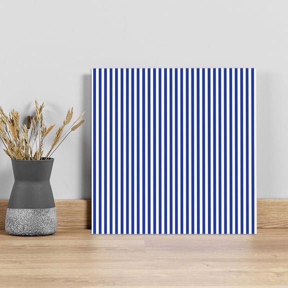 Navy Blue Stripe Wall Art Painting on Canvas, Modern White Vertical Striped Geometric Canvas Art Home Prints Wall Art Framed Modern Artwork for Living Room Bedroom Wall Decor 12x12in