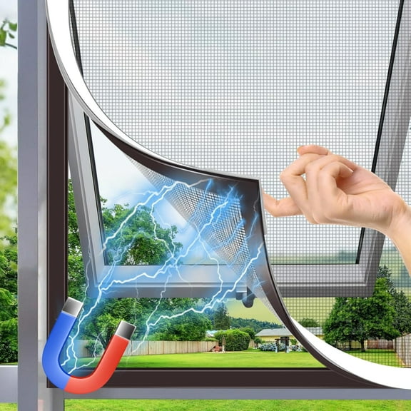 Window Screen Adjustable Magnetic Window Screen Replacement Max 43” x 47”, DIY Fiberglass Mesh Window Screens for House Windows White Frame Grey Mesh