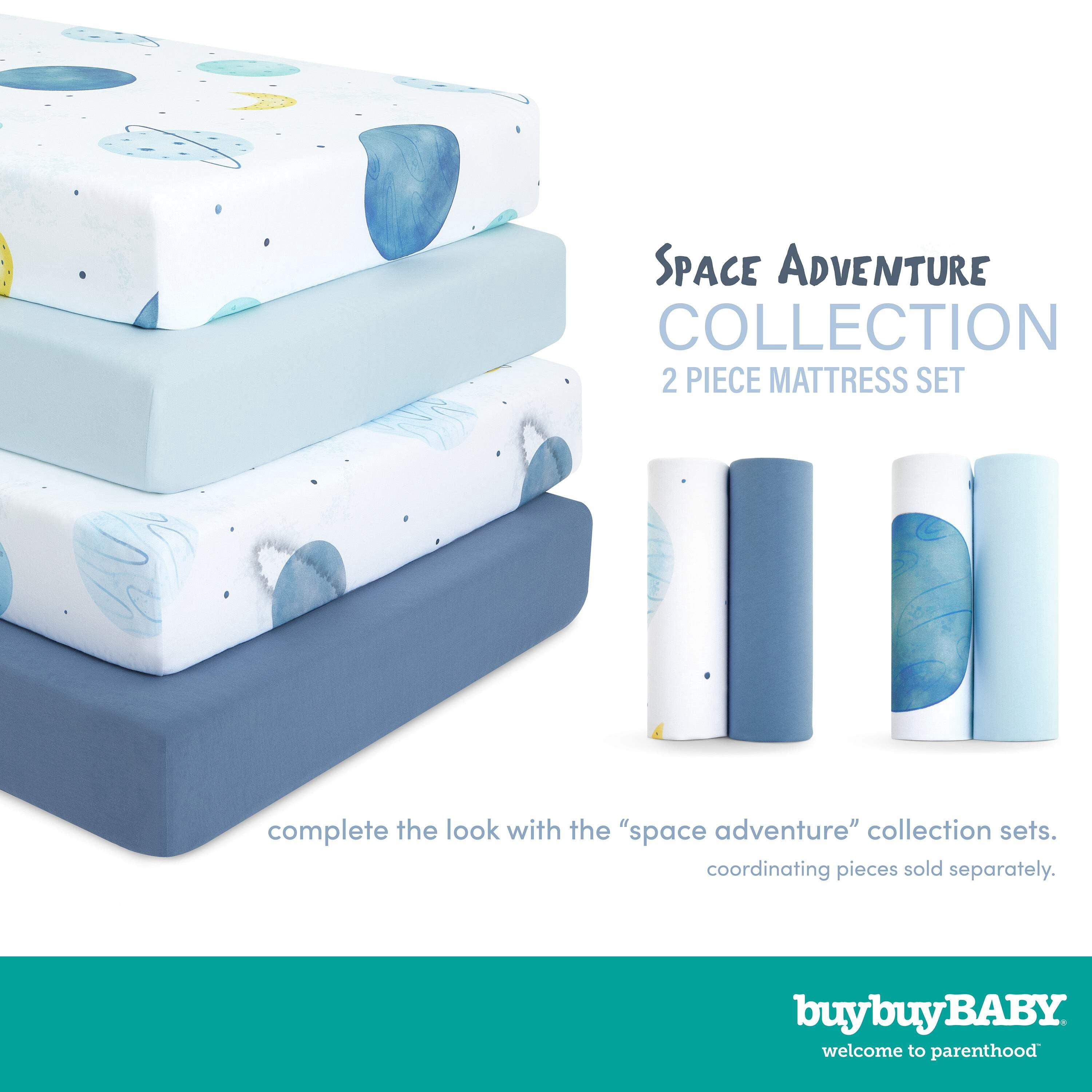 Evolur Space Adventure Collection ( 2pc Sheet Set ), Dark Steel Blue & Space Print