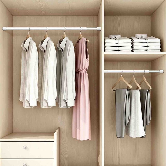 Tringle de Rideau de Douche Télescopique Sans Perçage en Acier Inoxydable à Tension Réglable pour Salle de Bain et Garde-Robe, Gain de Place