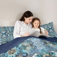 thumbnail image 4 of jejeloiu Cool Mandala Queen Comforter Set For Men Women,Blue Floral Comforter Sets Queen,Blue Turquoise,Black Reversible,3-Piece,1 Comforter and 2 Pillowcases, 4 of 7