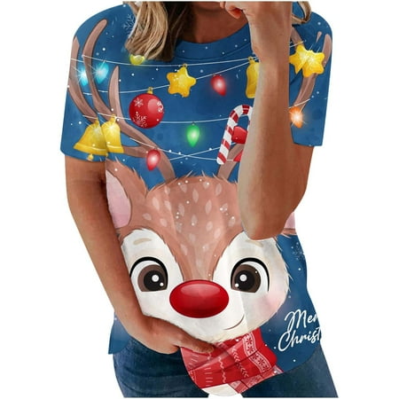 

Mrat Short Sleeve Round-Neck Blouses & Shirts Girls Shirts Short Sleeve Ladies Fashion Crew Neck Print Short Sleeve T-shirt Tops Blouse Corset Tops For Female Soft