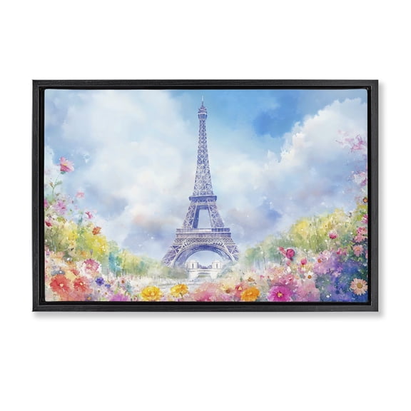 Stupell Industries Rainbow Spring at Eiffel Tower Black Framed Floater Canvas Wall Art, design by Creative Studio