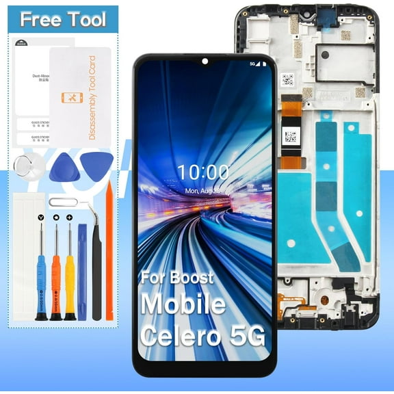 for Boost Mobile Celero 5G Screen Replacement WTCELERO5G 6.52“ LCD Display Touch Digitizer Glass Assembly - Black with Frame - Tools