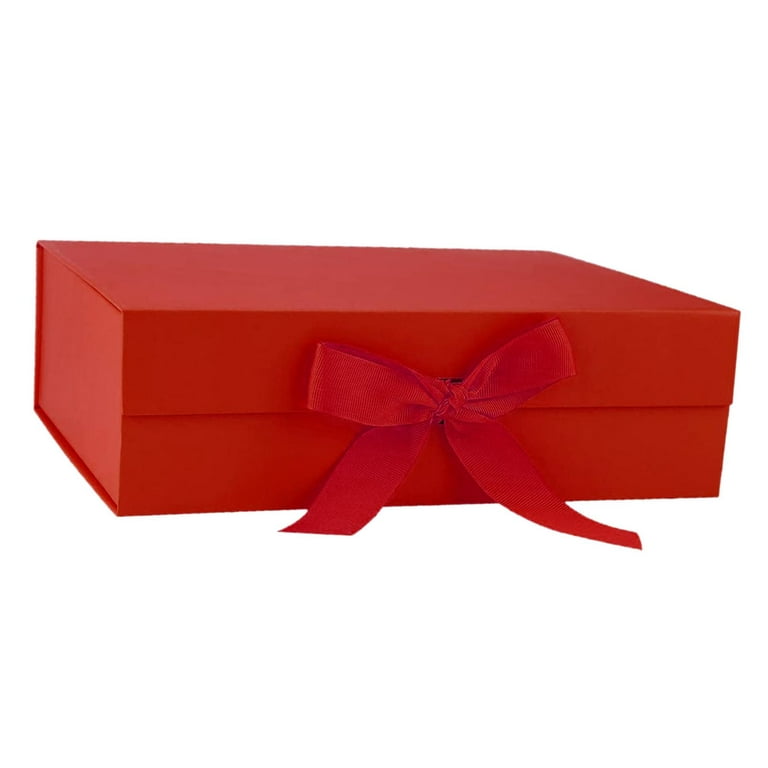 PKGSMART Extra Large Gift Box with Lid, Black Magnetic Gift Box with  Ribbon, 16.3x14.2x5 inches 