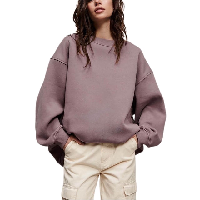 Timegard Sweat-Shirt Surdimensionné pour Femmes Col Rond Épaule Tombante Pull Automne Hiver Basique Décontracté