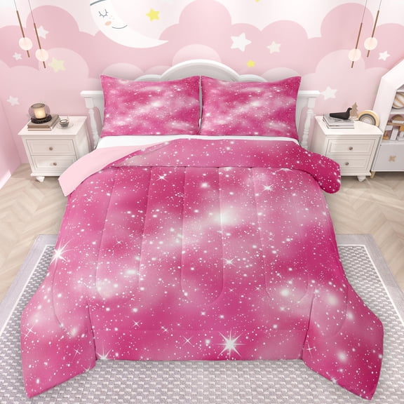 Manfei Starry Sky Print Bedding Comforter Set,Modern Minimalist Art Twin Comforter Sets,Pink White Bedding Set For Girls Kids,Luxury Bedroom Decor Reversible,2pcs