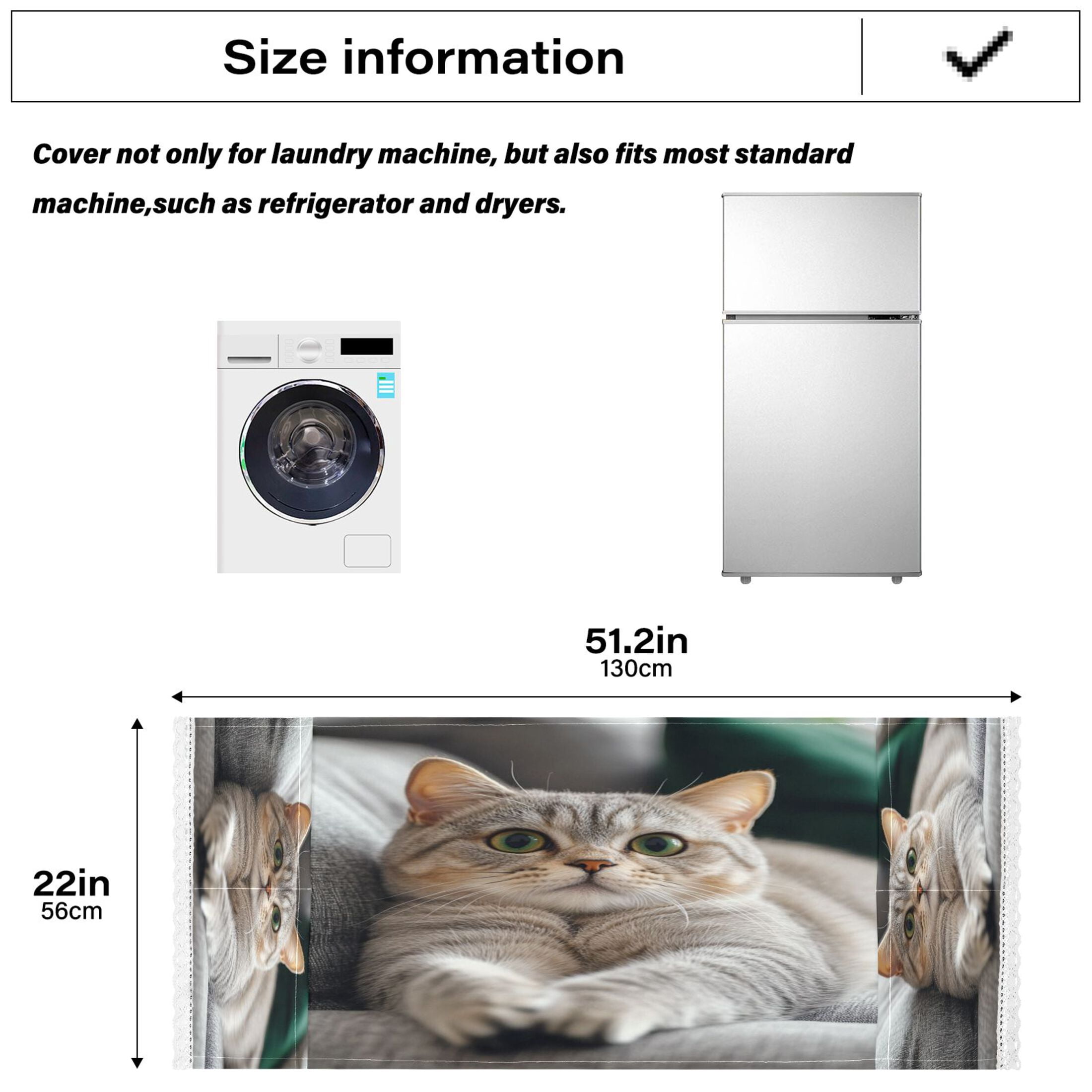 Cute English Shorthair CatWasher and Dryer Covers Dust-Proof and Oil Resistant Fridge Cover with 4 Storage Pockets Washing Machine Top Cover for Laundry Kitchen Home 51.2 x 22 In