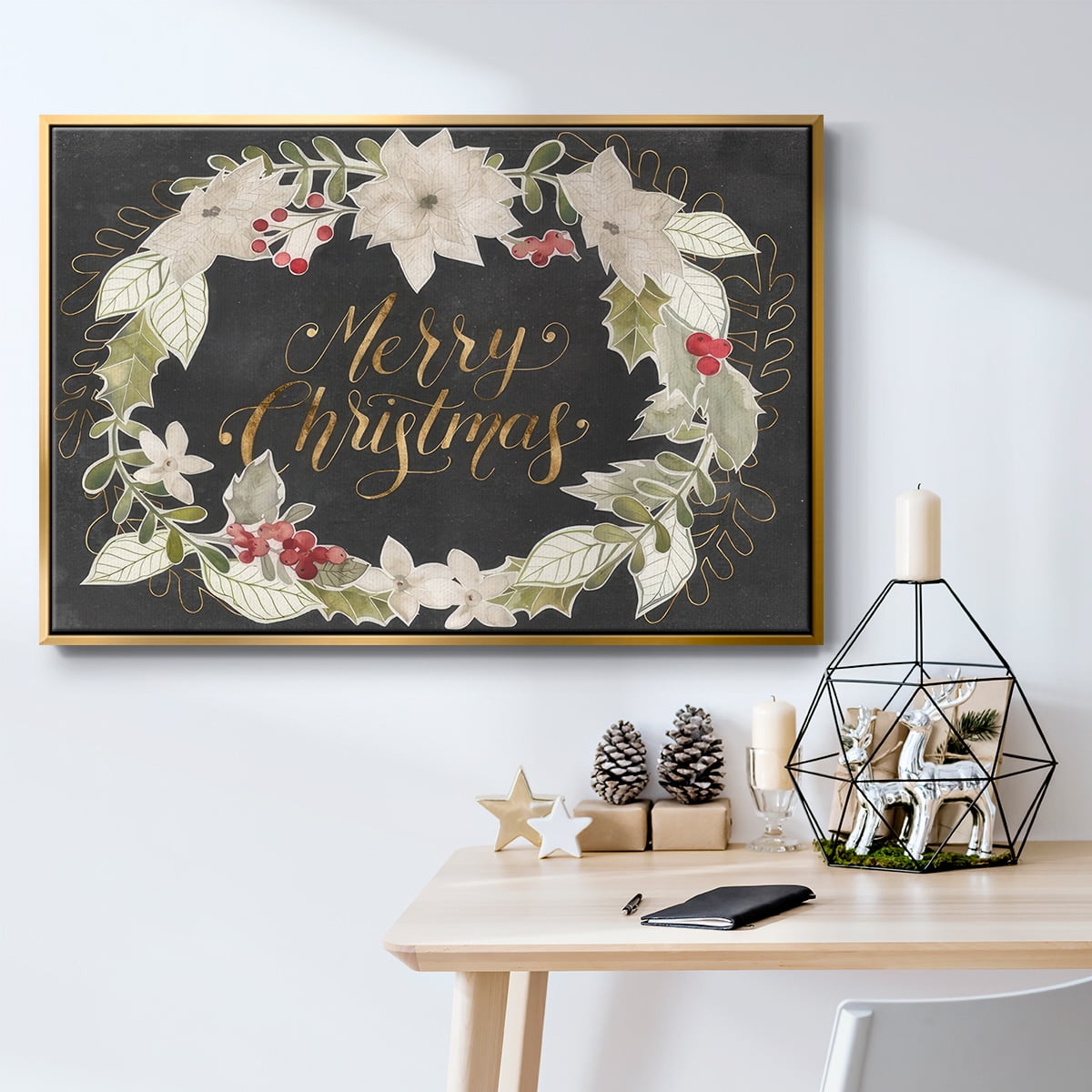 Gilded Christmas Collection A - Framed Gallery Wrapped Holiday Canvas - 25 x 37 - Gold Frame