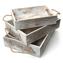 Hello Hobby Rustic Wooden White Wash Rectangular Nested Tray Set, 3 Pieces in Multiple Sizes