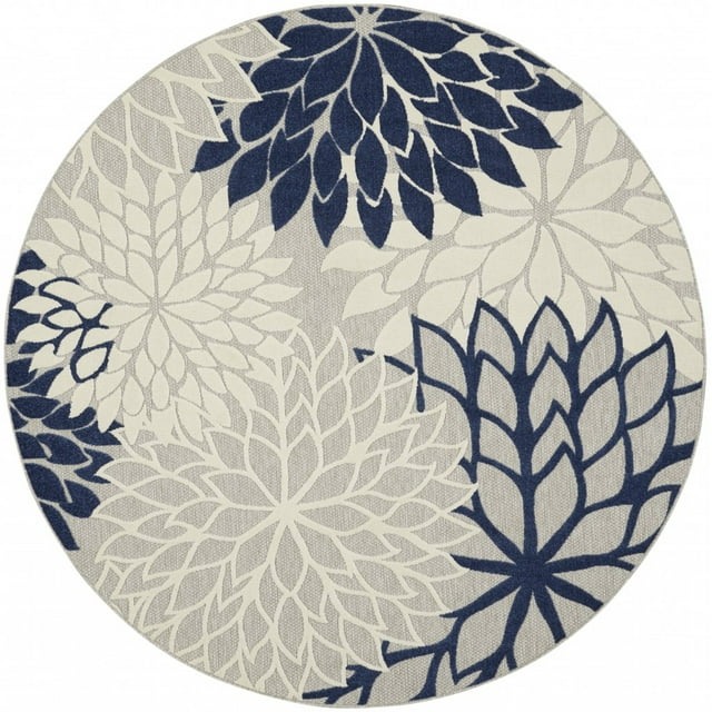 homeroots home decor 384838 8’ Round Ivory and Navy Indoor Outdoor Area Rug