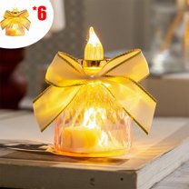 KOYPTL 6 Pcs Christmas Flameless Bow LED Lights 3 Inch Battery Operated Christmas Crystal Candle Lights Decorations,Christmas Table Decorations for Desktop Dinner Table Indoor Home Decor Gift Pink