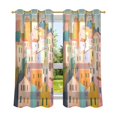 thumbnail image 6 of Yayeee Window Curtains Set of 2 for Living Room Light Filtering 63"x52", Orange Cityscape Painting, 6 of 7