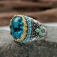 thumbnail image 4 of Skymirror Men Ring Blue Rhinestone Faux Turquoise Sparkling Vintage Wedding Band Ring Jewelry Gifts, 4 of 8