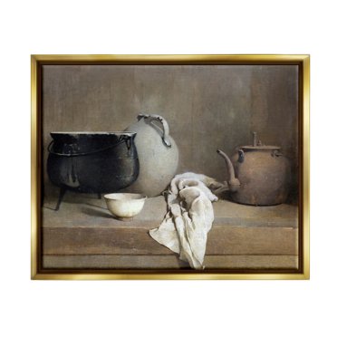 Stupell Industries Classic Still Life Painting Abstract Painting Gold Floater Framed Art Print Wall Art, 31 x 25