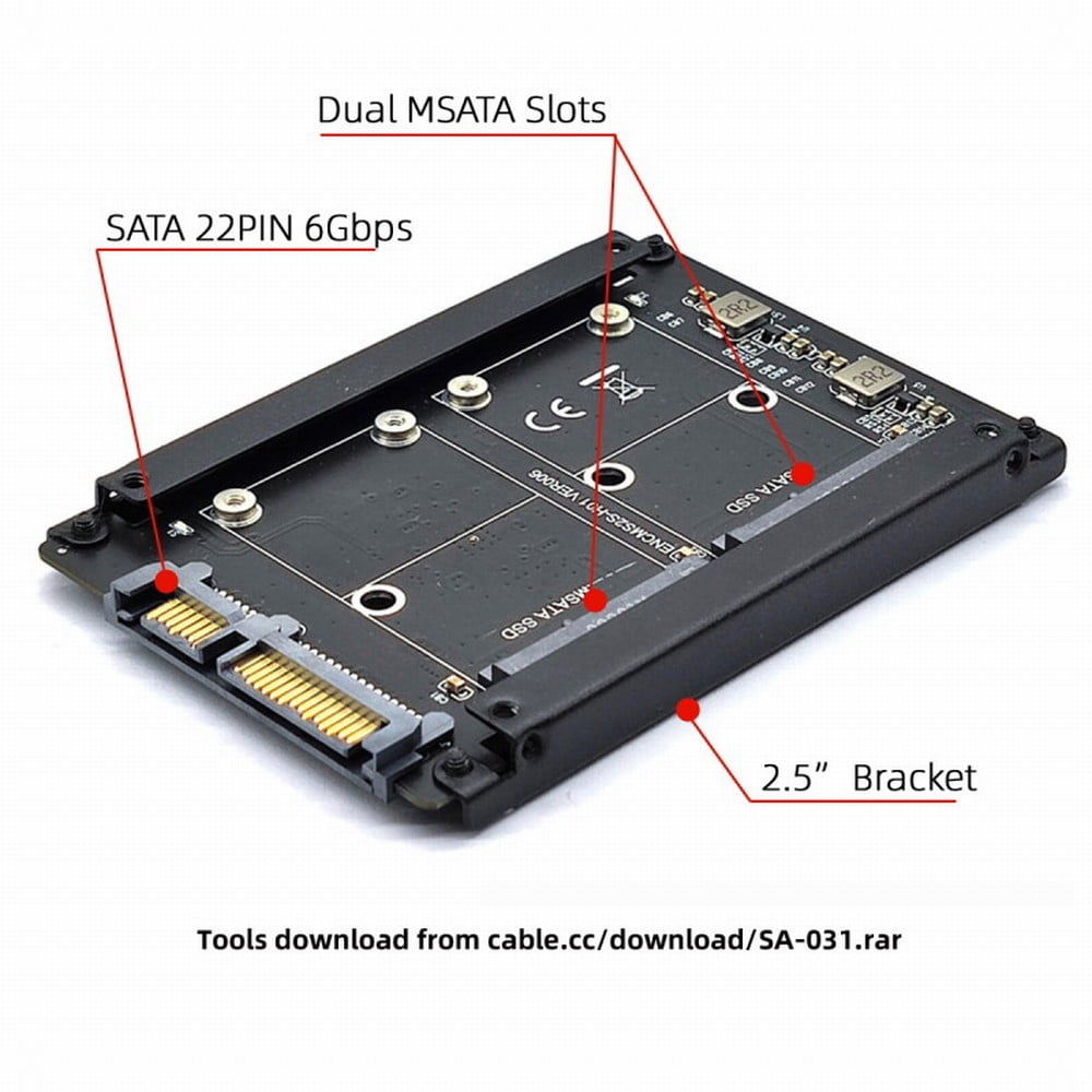JSER Dual MSATA Mini-SATA SSD Card JBOD Raid0 Span Bridge to 2.5inch SATA Combo HDD Disk Drive Enclosure