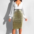 thumbnail image 2 of vigerkar Glitter Sequin Skirt for Women High Waist Stretch Bodycon Skirts Concert Party Sparkly Knee Length Wrap Midi Skirt (Gold, S), 2 of 5
