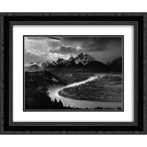 Ansel Adams 2x Matted 24x20 Black Ornate Framed Art Print 'The Tetons and the Snake River'