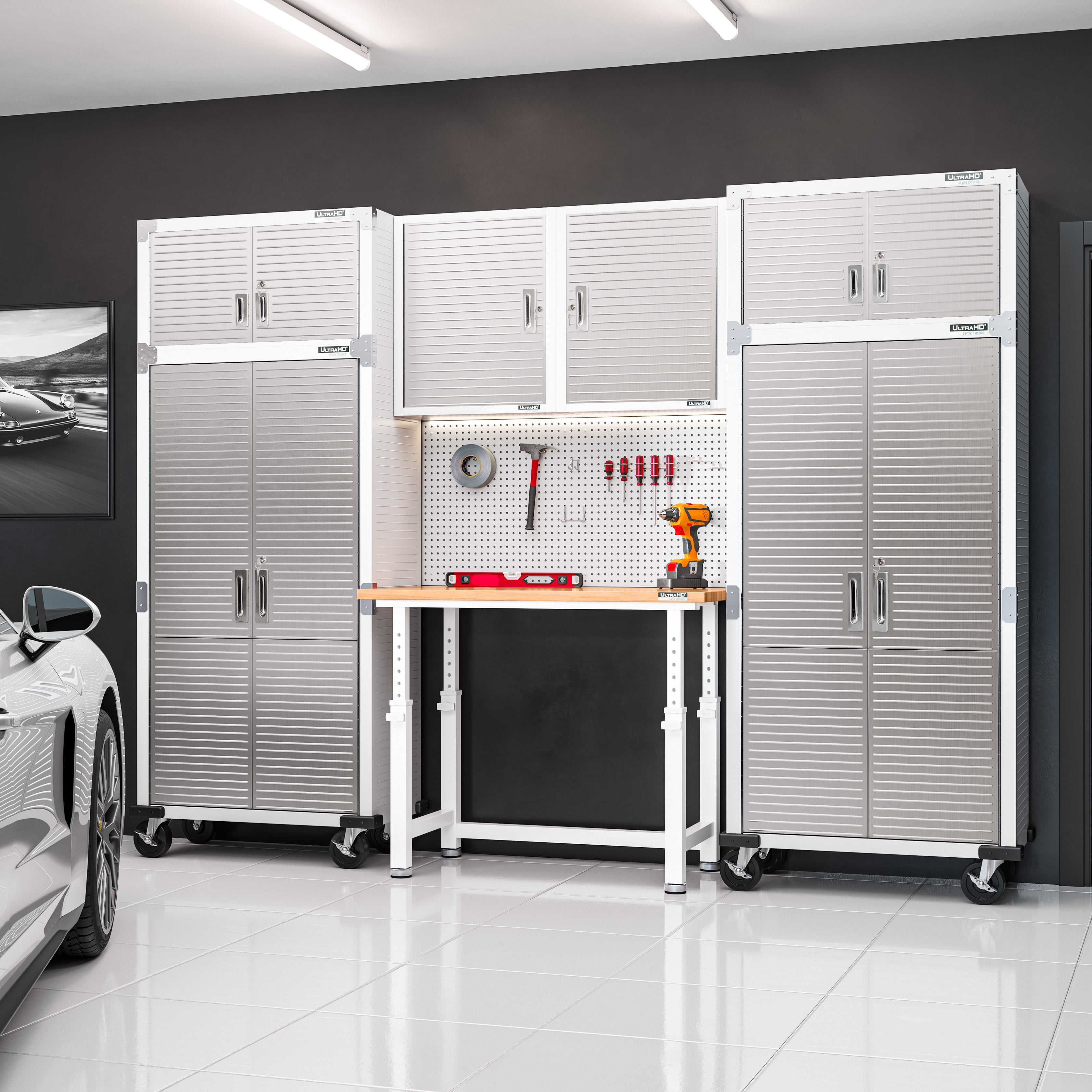 Seville Classics UltraHD® Stacking Top Steel Body Lockable Storage Cabinet Organizer Shelving Unit, 36" W x 18" D x 18.5" H, White
