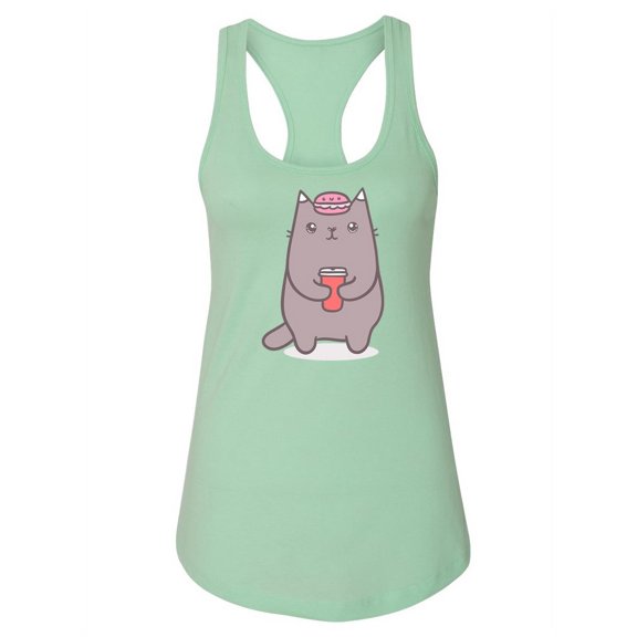 Cat With Macaroon And Coffee Tank Women -Image by Shutterstock, Female Small