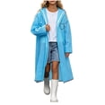 thumbnail image 2 of JOANKDMI Girls Waterproof Long Raincoat Kids Windproof Hooded Rain Jacket with Zip and Button Closure Flap Pockets for School Hiking Travel Daily Outdoor Wear, 2 of 9