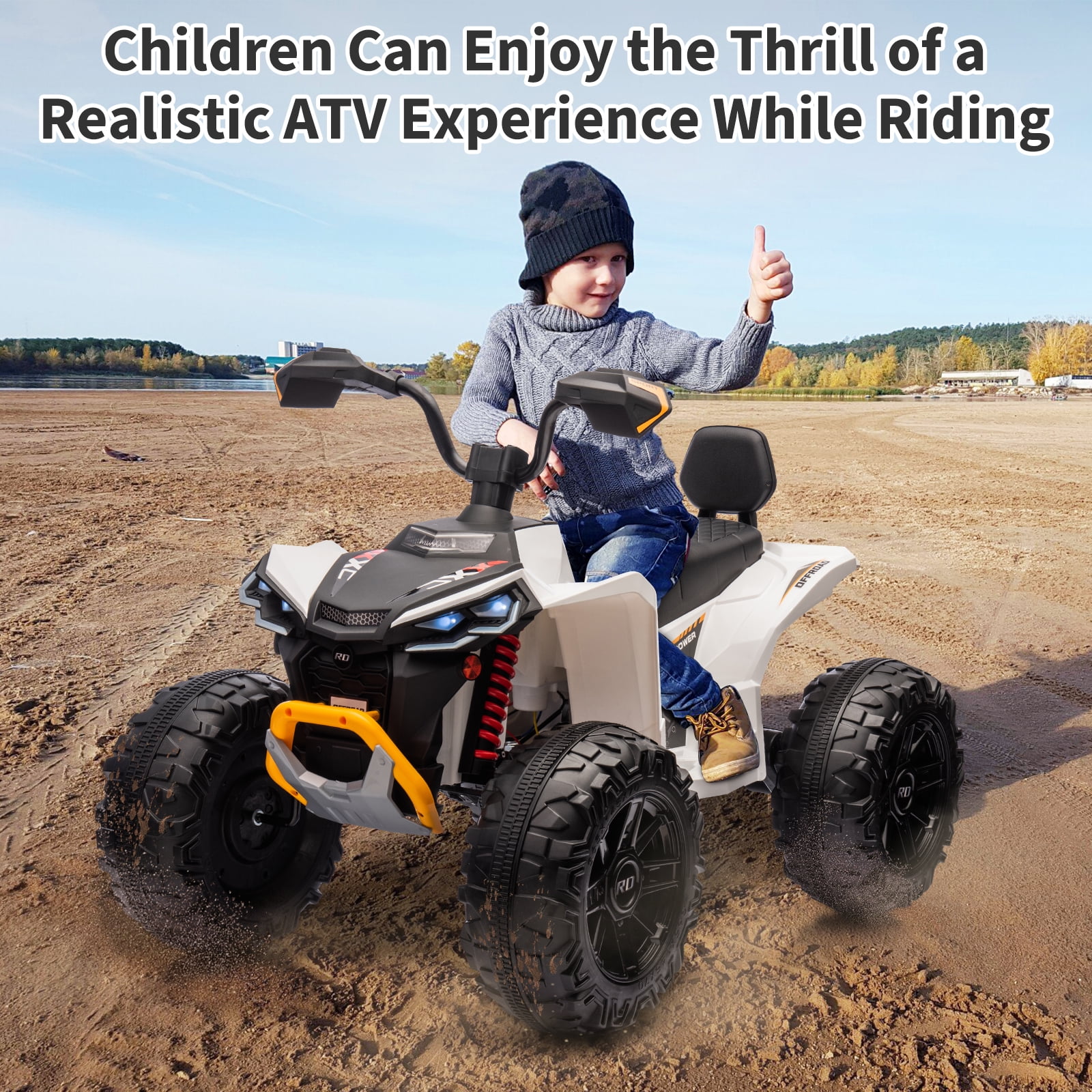 24V 2-Seater Electric Kids ATV Ride-On Car – Dual 550W Motors, Off-Road 4-Wheeler, 14.4'' Wheels, LED Lights, Music, High/Low Speed, For Boys & Girls Ages 3-8