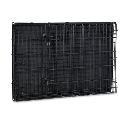 VIBRANT LIFE WIRE DOG CRATE, DOUBLE-DOOR, DIVIDER AND LEAK-PROOF TRAY, METAL, FOLDABLE, DURABLE, BLACK, 42″