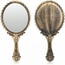 ACDANC Vintage Handheld Mirror, Small Hand Held Decorative Mirrors for Face Makeup Embossed Flower Portable Antique Travel Personal Cosmetic Mirror