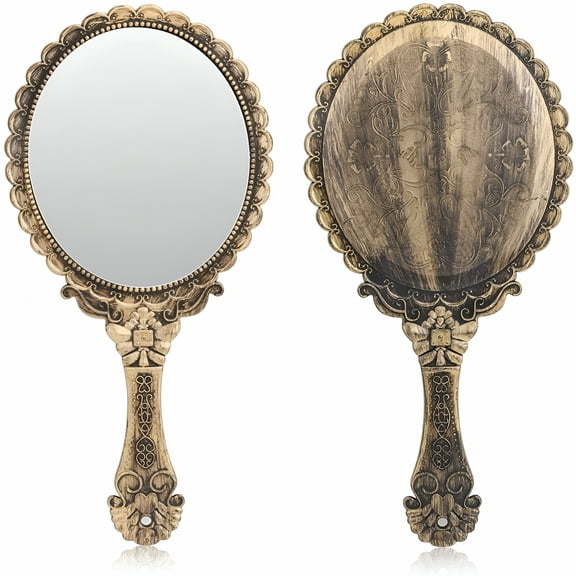 ACDANC Vintage Handheld Mirror, Small Hand Held Decorative Mirrors for Face Makeup Embossed Flower Portable Antique Travel Personal Cosmetic Mirror