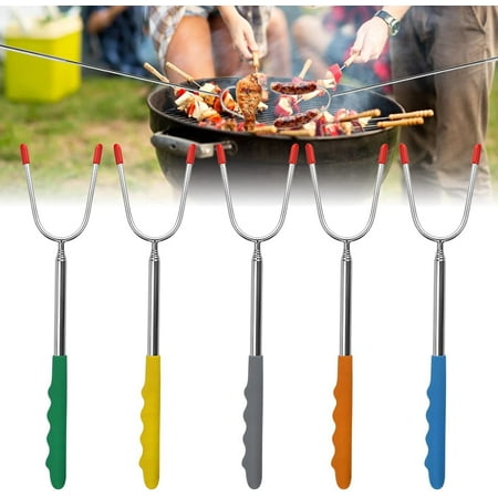 5 PCS 29-114CM Stainless Steel Telescopic Barbecue Skewers Reusable  Telescopic Barbecue Fork Barbecook Kebab with Anti-scald Handle and 1  Campfire
