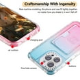 thumbnail image 2 of Card Slot Gradient Color Transparent Phone Case for iPhone 16 Plus, Soft TPU Shockproof Anti-Fall Slim Hard PC Back Cover with Tempered Glass Lens Protector for iPhone 16 Plus - Skyblue+Pink, 2 of 8